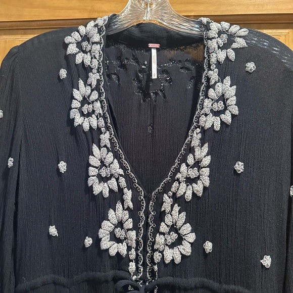 Free People Black  Dress with White Floral Embroidery - Picture 2 of 3